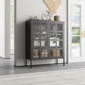 Mein-Regal Highboard Glasgow Schwarz, Glasvitrine aus Metall, Beistellschrank für Wohnzimmer, Büro, Esszimmer, mit Glastüren im Industrial Style LxBxH 90x35x110 cm für Bücher und Deko