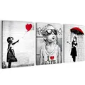 Novart FERTIG ZUM AUFHÄNGEN - Wandbilder Set Banksy - Collage XXL Wohnzimmer N003135a, 30x40 cm - 3Bilder