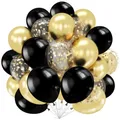 Luftballons Schwarz Gold, 62 Stück Latex Luftballons Gold Schwarz mit Golden Konfetti Ballons, Party Deko Helium Ballons für Geburtstag Hochzeit Abschluss Neujahr Ramadan Mubarak Ruhestand Jahrestag