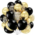Goldene Konfetti Ballons Set, 62 Stk. Luftballons Schwarz Gold für Party Deko