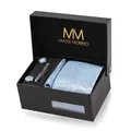 Massi Morino Krawatte Paisley Hellblau mit Einstecktuch Set Herren inkl. Manschettenknöpfe, Krawattennadel und Geschenkbox - Männer Krawattenset zur Hochzeit