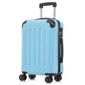 Koffer Trolley Reisekoffer Suitcase, Rollkoffer Handgepäck ,mit 4 Rollen360°, Hartschalenreisekoffer, Zahlenschloss, Weicher Gummigriff(L,Hellblau)