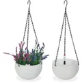 Relaxdays Blumenampel Kunststoff Eisen Weiß Schwarz 2er Set Wasserspeicher Wasserstandsanzeige 54 cm x ø 18,5 cm 0,32 kg