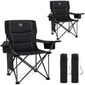 Campingstuhl 2er Set XXL Faltbar 63cm Breit Schwarz Isolierte Kühltasche