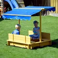 Dobar 94357FSC Sandkasten mit Sitzbänken, Bodenplane und Dach