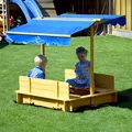Sandkasten mit absenkbarem Dach Sandkiste verstellbar Sandbox Sitzbänke Blau
