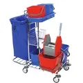 Systemwagen Meiko AT 202 verchromt, ChromCAR Putzwagen mit Korb, 5 Eimer, Presse und 1x120 L Halterung 936880-000-5