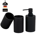 bremermann Badezimmer-Set Savona mit Soft-Touch Oberfläche, rundes Bad-Accessoires Set 3tlg. bestehend aus 1x Seifenspender und 2X Becher, ideal für Badezimmer und Küche aus Kunststoff (Schwarz)