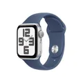 Apple Watch SE (2. Generation) GPS 40 mm Smartwatch mit Aluminiumgehäuse in Silber und Sportarmband in Denim (S/M). Fitness und Schlaftracker, Unfallerkennung, Herzfrequenzmesser, Retina Display