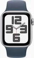 Apple Watch SE 2022 Smartwatch, GPS, 40mm, Silber, Sportarmband S/M Sturmblau