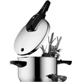 WMF Schnellkochtopf Perfect RDS, Cromargan® Edelstahl Rostfrei 18/10, Dampfkochtopf mit abnehmbarem Deckelgriff, Induktion schwarz|silberfarben Ø 22 cm x 13,5 cm