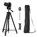 Amazon Basics Telefon- und DSLR-Kamerastativ, 152,0cm (60,0in), Leicht, mit Tasche, kabelloser Fernbedienung und Telefonhalterung, Höhenverstellbar, Schwarz