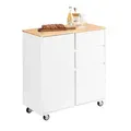 SoBuy Küchenwagen, Weiß, Natur, Holz, Holzwerkstoff, 90x90x40 cm, Esszimmer, Servierwagen