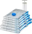 Amazon Basics Vakuumkompressions-Aufbewahrungsbeutel mit Handpumpe, Reißverschluss, 6er-Pack (2 x Jumbogröße, 2 x Größe L, 2 x Größe M), Mehrere, Farblos, Transparent