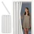 tinycurtains Türvorhang mit Stange weiß 70-120 cm Thermo Vorhang ohne Bohren, blickdicht, Ösen, verdunkelnd, Polyester, weiß Purity, Türgardine mit Klemmstange Raumtrenner Vorhang Tür weiß 150 cm x 210 cm