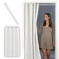 tinycurtains, Thermo Türvorhang mit Teleskopstange, einfache Montage in nur 1 Minute ohne Bohren (Türgardine weiß H210 x B150 cm + Stange weiß B70-120 cm)