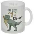 speecheese Tasse Dino mit Schultüte Glas Tasse mit Spruch Du bist 1. Klasse!