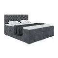 MEBLINI Boxspringbett mit Bettkasten - 180x200 - Gepolstert Doppelbett mit Matratze und Topper - Polsterbett mit Stauraum - Bett mit Kopfteil - Stauraumbett - Dalia - H4/Dunkelgrau Samt