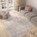 TAPISO Valley Teppich Kurzflor Grau Blau Orange Mehrfarbig Linien Meliert Verwischt Modern Abstrakt Design Wohnzimmer Schlafzimmer ÖKO-TEX 80 x 150 cm