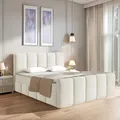 Juskys® Boxspringbett Manitoba 180 x 200 cm - Modernes Design mit Bouclé-Stoff, Gepolstertes Kopfteil, Inkl. Topper - Creme