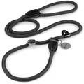 lionto Moxonleine mit Zugbegrenzung & Stopper 120 cm, Nylon, Lederimitat (1-tlg), Retrieverleine, sicher, stylisch & vegan schwarz 170 cm | Ø 1.2 cm x 1.2 cm x 170 m