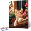 OkarinaArt Malen nach Zahlen für Erwachsene mit Rahmen – Süße Katze & Tiere, Framed Paint by Numbers Set auf Leinwand für DIY Wanddekoration, 20 x 30 cm