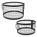 Metall Gitterkorb rund mit Griffen schwarz 2er Set - 27/22 cm - Regalkorb im Industrial Design in 2 verschiedenen Größen - Korbset Dekokorb Drahtkorb Aufbewahrungskorb Metallkorb
