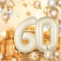 Geburtstag zahlen luftballon 60 jahre | Folienballon Beige- Folienballon in 40"-101cm Geburtstagsdeko - Ballon Zahl Deko zum Geburtstag fliegt mit Helium für Männer Frauen 60.Geburtstagsparty Jubiläum