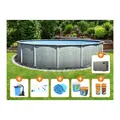 Steinbach Aktionsangebot Stahlwand Swimming Pool Set "Grande rund", Ø 549 x 135 cm, Zubehörset M (inkl. Filteranlage, Grundreinigungsset, Solarabdeckplane, Chlorgranulat, Chlortabs, pH - (minus) Granulat, Algezid, Wärmepumpe)