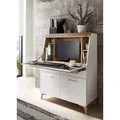 SECRET - Sekretär Weiß mit Eiche Altholz mit Platz für einen Monitor - Weiß