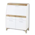 Stella Trading SECRET Sekretär Schreibtisch Kommode in Weiß matt, Eiche Altholz Optik - platzsparender Computertisch Schrank mit Schubladen - 98 x 124 x 42 cm (B/H/T)