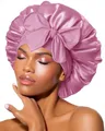 BONNET QUEEN Seidenhaube zum Schlafen, Satin Schlafhaube für Damen & Herren, Bonnet für Lockiges, Glattes Haar, Seidenhaube mit Breitem Elastikband, Motorhaube für Nacht & Alltag, Dunkles Roségold