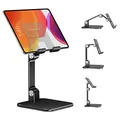 elitehood Höhenverstellbarer Aluminium iPad Ständer, Verstellbare Tablet Halterung für Tisch, Klappbarer Tablet Ständer für iPad Pro 12.9, Air, Mini, Galaxy Tab bis 4-1 Zoll - Schwarz