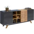 Carryhome Sideboard, Eiche, Dunkelgrau, Holzwerkstoff, Eiche, massiv, 3 Fächer, 3 Schubladen, 180x75x40 cm, Beimöbel erhältlich, Wohnzimmer, Kommoden & Sideboards, Sideboards