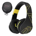 PowerLocus Bluetooth Over-Ear Kopfhörer, Kabellos Stereo Faltbare Kopfhörer Kabellose und Kabel-Kopfhörer mit Integriertem Mikrofon, Micro SD/TF, FM für Handys/iPad/Laptops & PC (Schwarz/Gelb)