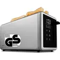 MEDION Toaster 4 Scheiben mit Brötchenaufsatz (7 Bräunungsstufen, 5 Automatikprogramme, 1.450 Watt, 2 lange Toastschlitze, Auftauen, Aufwärmen, ... - Silber