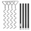 SONGMICS Bodenanker für Trampoline, Spiral-Bodenverankerung, Set aus Erdankern aus verzinktem Eisen und Polyester-Gurten mit ABS-Schnallen, zur Befestigung am Boden, silbern-schwarz SGN15INV1