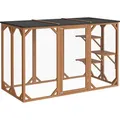 Wiltec Freilaufgehege Katzen 180 x 80 x 111,8 cm mit 3 Liegeflächen, wetterfestes Katzengehege Garten, Katzenhaus mit Drahtgitter und Bitumen Dach