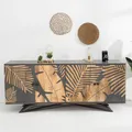 riess-ambiente Massives Sideboard TROPICAL 160cm grau Mangoholz florales Design Boho Metallgestell Kommode Schrank