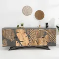 Massives Sideboard TROPICAL 160cm grau Mangoholz florales Design Boho Metall