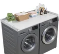 VEVOR Arbeitsplatte für Waschmaschine und Trockner (137 x 69,9 cm) mit Erhöhtem Rand & Haken, zur Organisation und Aufbewahrung im Wäscheschrank Speisekammer Küchentheke, bis 113 kg Belastbar, Grau
