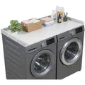 VEVOR Arbeitsplatte für Waschmaschine und Trockner (137 x 69,9 cm) mit Erhöhtem Rand & Haken, zur Organisation und Aufbewahrung im Wäscheschrank Speisekammer Küchentheke, bis 113 kg Belastbar, Grau