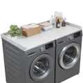 VEVOR Arbeitsplatte für Waschmaschine und Trockner (137 x 69,9 cm) mit Erhöhtem Rand & Haken, zur Organisation und Aufbewahrung im Wäscheschrank Speisekammer Küchentheke, bis 113 kg Belastbar, Grau