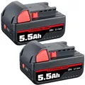 2PCAK Für Milwaukee M18 Li-Ion Akku M18B 18V 5.5AH Li-Ion 48-11-1815 48-11-1820