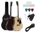 Rocktile Westerngitarre WSD-8CE-NT Slim Line Westerngitarren Set - Dreadnought Akustik Gitarre, Set inkl. Tasche, Ersatzsaiten, Gurt und Plektren