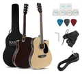 Flache Gitarre mit Tonabnehmer für Anfänger im Set mit Tasche, Gurt & Plektren