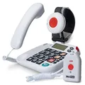 MaxCom KXTSOS: Seniorentelefon mit Funk-Notruf-Sender, schnurgebundenes Festnetztelefon mit Arm- und Halsbandsender, großen Tasten, Adapterstecker, hörgerätekompatibel