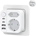 6-in-1 USA Adapter Steckdose, Adapter USA Deutschland Stecker mit 2USB 2USB C