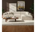 skølm Sofa Freki aus Cord, Vollschaumcouch mit Federkern und Vakuum-Kompression, Beige, Couch 4 Sitzer inkl. Hocker und 3 Kissen, kein Aufbau erforderlich