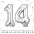 Geburtstag zahlen luftballon 14 jahre | Folienballon Sliber- Folienballon in 40"-101cm Geburtstagsdeko - Ballon Zahl Deko zum Geburtstag fliegt mit Helium für Mädchen Junge 14.Geburtstags